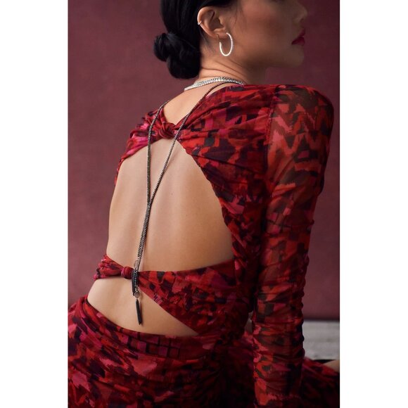 New MISA Cutout Long Sleeve Midi Dress in Red Size L - Picture 15 of 15